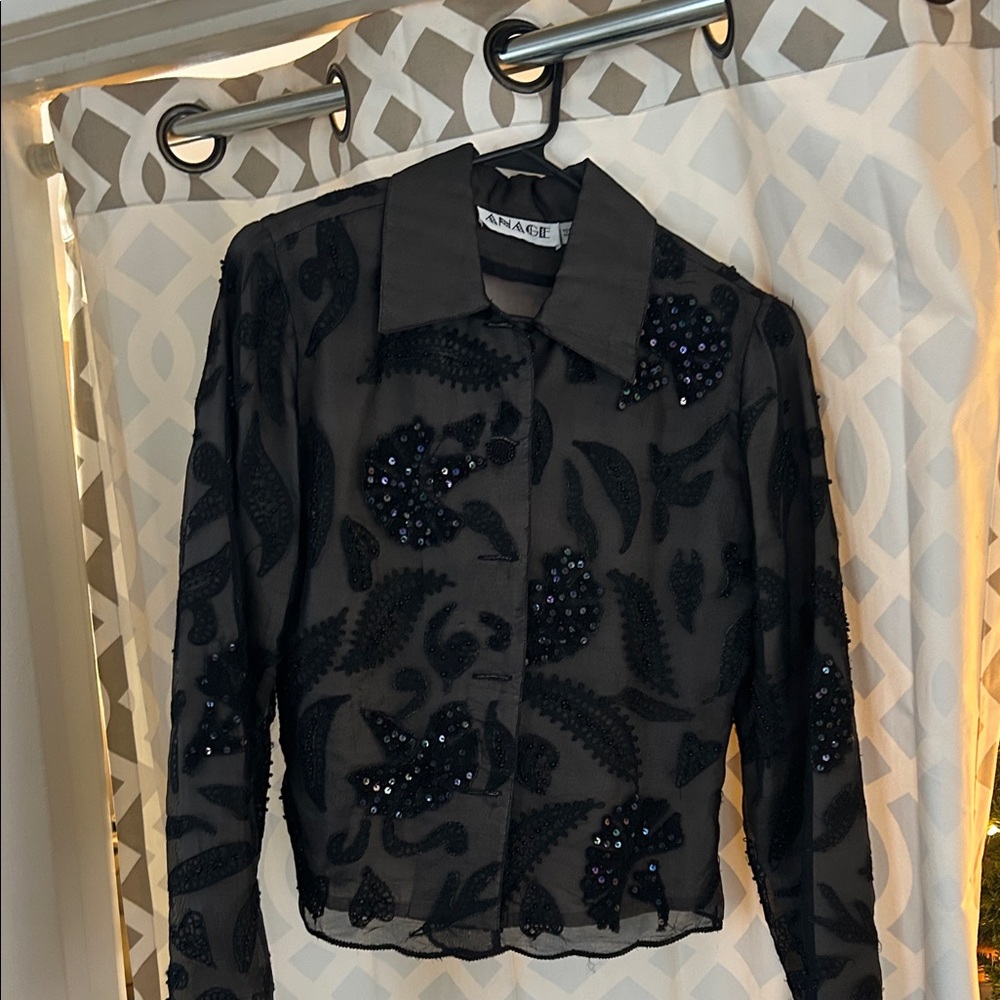 Anage Black Sheer Sequined Blazer Jacket